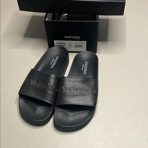Valentino Black Slide Sandals Leather Slides Made in Italy - Size 10 / 43